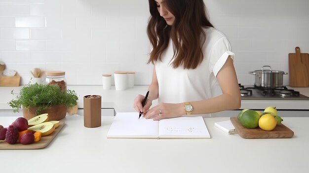 Osoba pisząca notatki przy kuchni